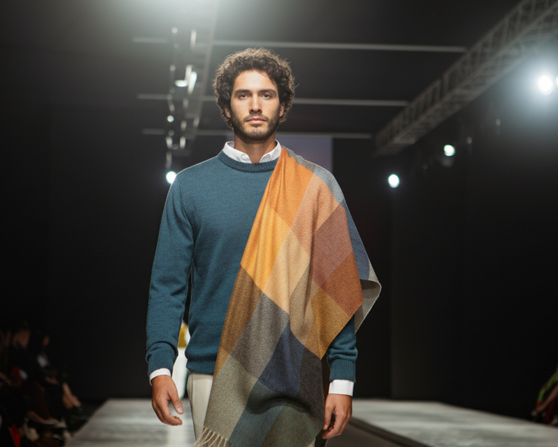 Shawl with checkered design